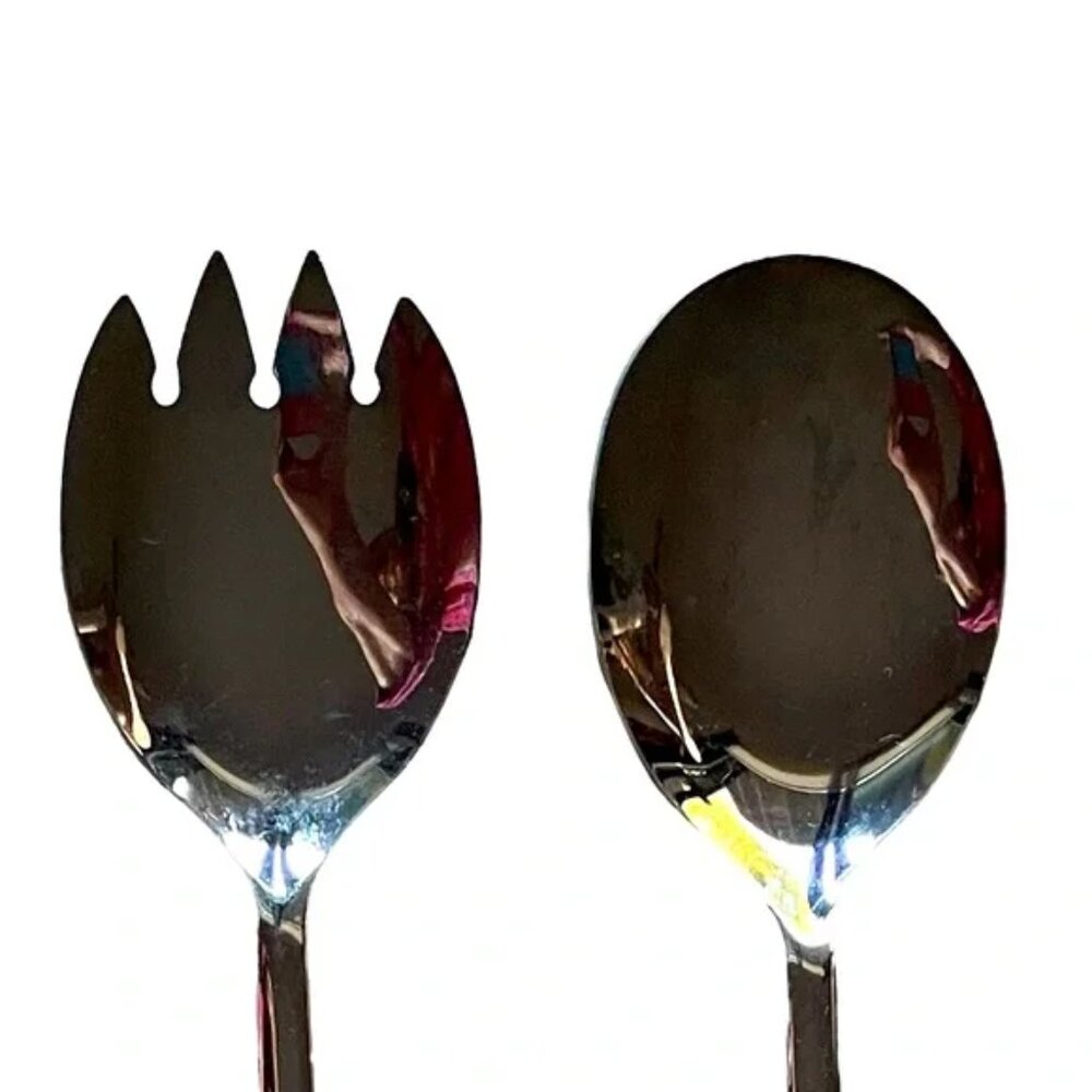 CLOISONNÉ SALAD SERVERS stainless steel SHEFFIELD ENGLAND floral pattern EUC - Picture 3 of 16